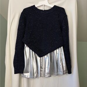 Splendid Girls Navy Sparkle sweater and Silver matching skirt size 8